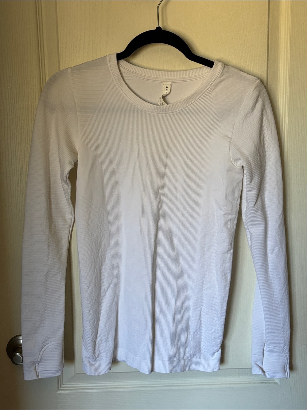 Athleta White Ribbed Long Sleeve Top XS